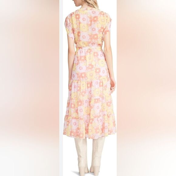 Steve Madden Pink and Yellow Flutter Sleeve Sundress Leigh Midi Chiffon Floral M - Picture 6 of 14
